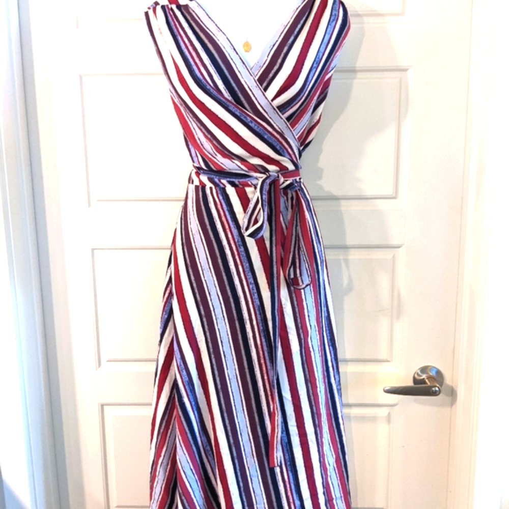 Alex Marie Striped Wrap Midi Dress